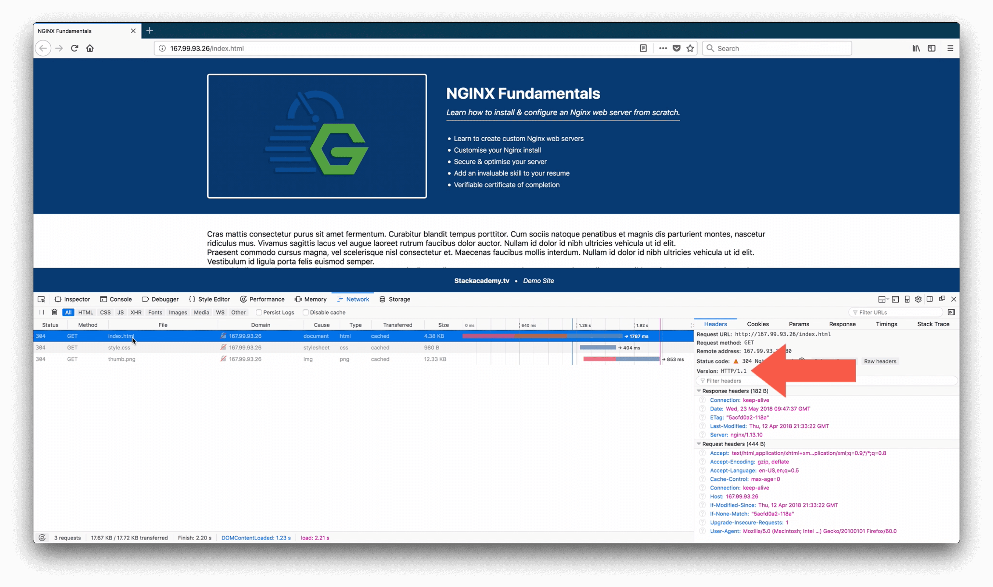 NGINX Fundamentals HTTP Testing Screenshot