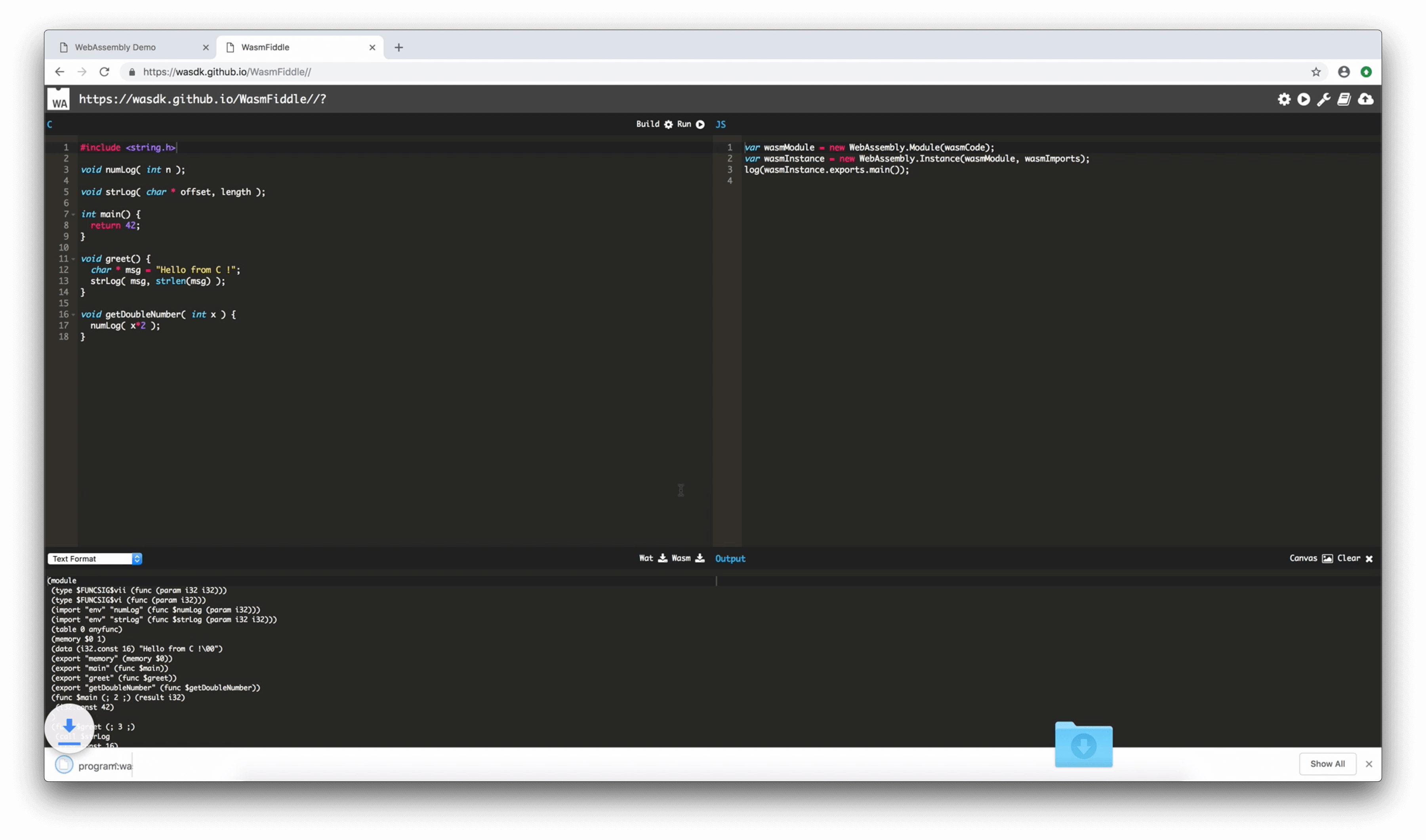 WebAssembly scripting Screenshot